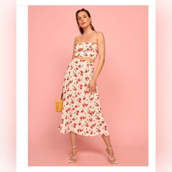 Reformation Hayden Cropped Spaghetti Strap Floral Top Red White Size 4 - Picture 1 of 15